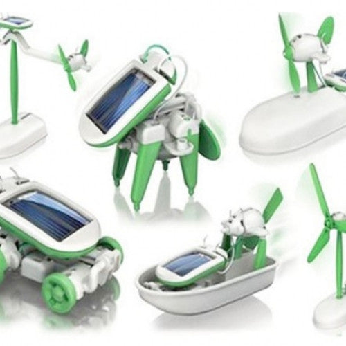 Children Christmas Gift Solar Power 6 in 1 Toy Kit DIY Educational Robot Car Boat Dog Fan Plane Puppy Toys